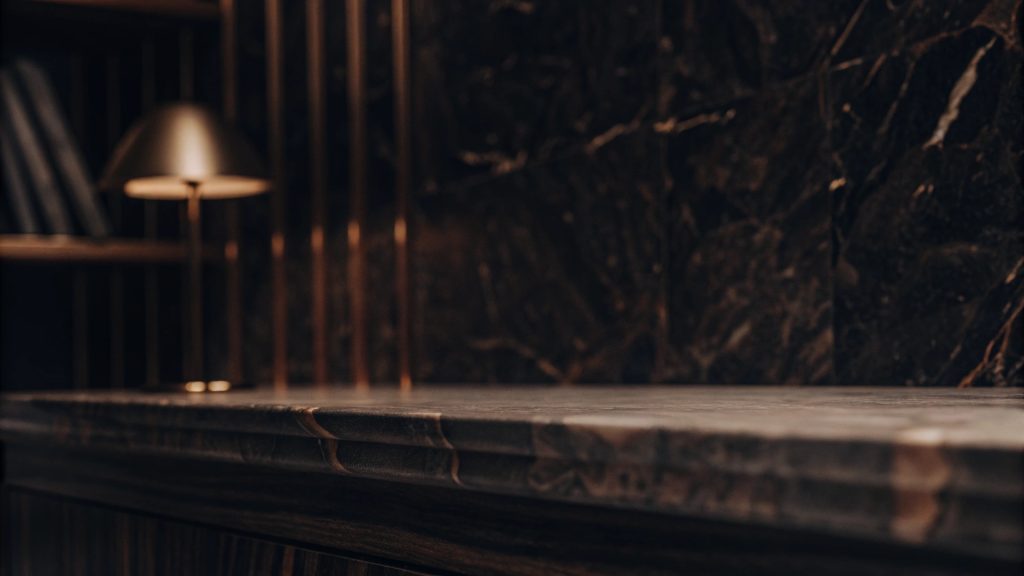 Fundo escuro e elegante para secção gastronómica com atmosfera contemporânea